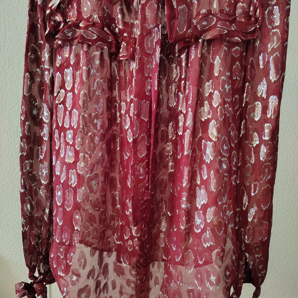 Veronica Beard Women's Brooks Burgundy Metallic Print Silk Blouse- Size 2 Small - Picture 7 of 7